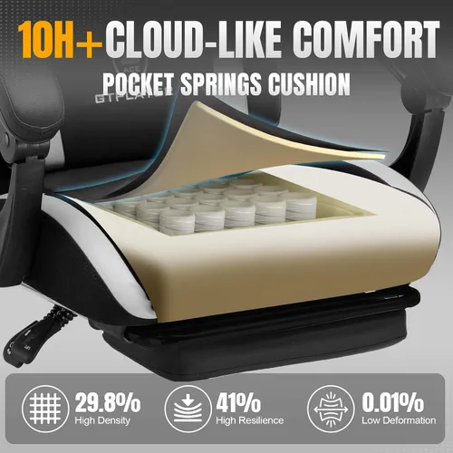 Miniatura 4 de GTPLAYER Silla de juegos con cojín de resorte de bolsillo, silla de oficina de cuero con respaldo alto ergonómico y soporte lumbar para aliviar