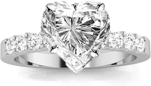Anillo de compromiso de diamantes de 1 quilate clásico con juego de puntas (color I, piedras centrales de claridad VS2-SI1) - Forma de corazón