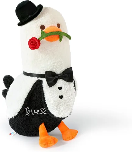 Miniatura 14 de PEACH CAT Peluche de pato de plátano con moño, peluche romántico de 12 pulgadas, almohada de felpa para abrazar, regalo de peluche para novia, Arco