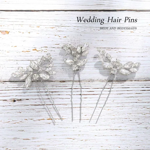 Miniatura 3 de JAKAWIN Horquillas de pelo nupcial Rhinestone de plata Accesorios para el cabello de la boda Joyería de cristal para el cabello para las mujeres
