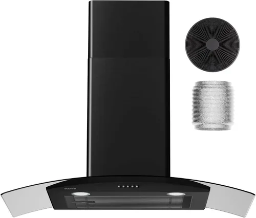 Campanas extractoras de vidrio curvadas montadas en la pared de 30 pulgadas con 450 CFM, cocina de acero inoxidable convertible sin conductos con 3