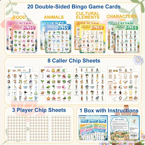 Miniatura 2 de Fancy Land Juego de bingo bíblico para vacaciones, escuela bíblica, juego de tarjetas de bingo religiosas para niños, iglesia dominical cristiana