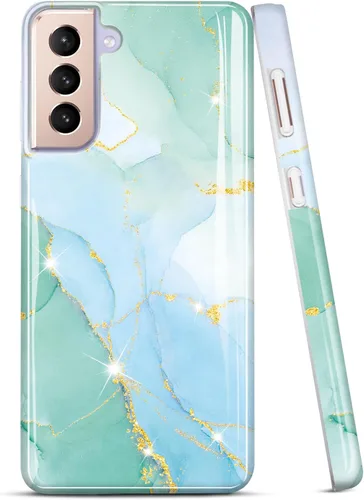 Miniatura 15 de Galaxy S21 - Funda para Samsung Galaxy S21 5G de 6.2 pulgadas 2021, diseño de mármol con purpurina dorada, delgada, a prueba de golpes, de goma Azul