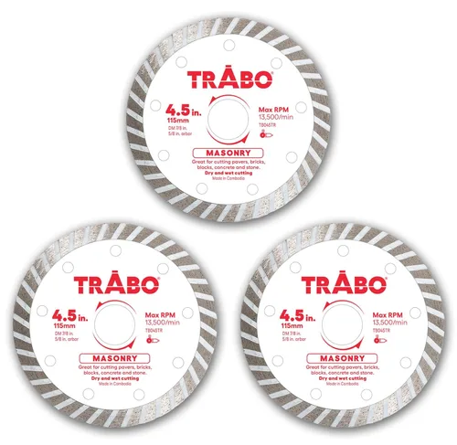 Trabo Paquete de 3 cuchillas de unión de metal con borde turbo de 4.5 pulgadas para cortar cemento, adoquines, hormigón con barras de refuerzo,