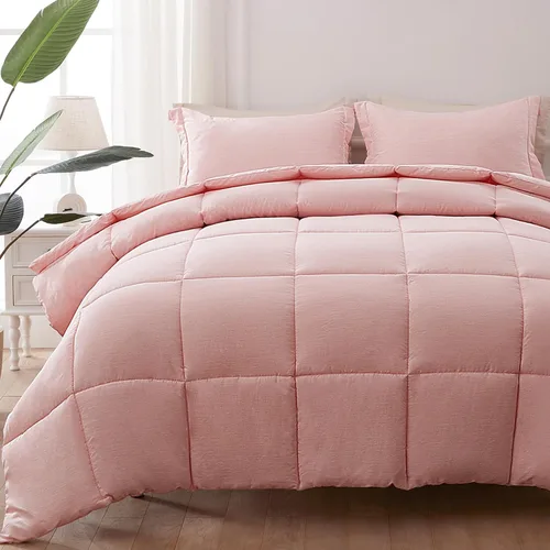 Miniatura 8 de NexHome Juego de edredón tamaño Queen de 3 piezas de color beige, suave, de lujo, teñido catiónico, para todas las estaciones, juegos de cama