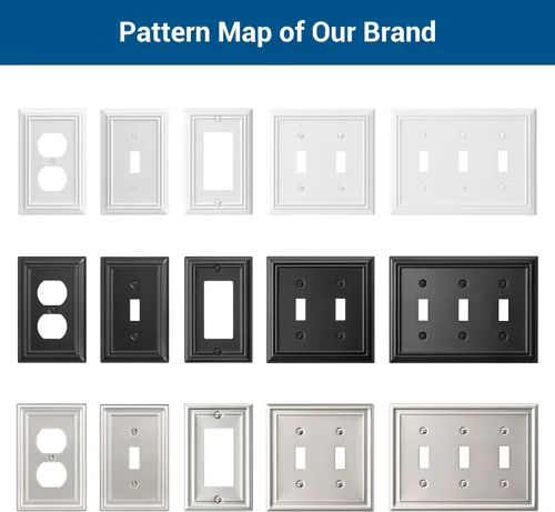 Miniatura 7 de DEWENWILS Paquete de 4 placas de pared de palanca, cubiertas metálicas para interruptores de luz con acabado blanco, placas frontales de servicio