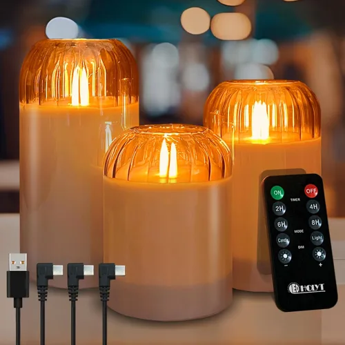 Miniatura 12 de LEDHOLYT Vela Recargable Sin Llama, Vela de Pilar LED Intermitente de Cera Real con Control Remoto y Temporizador, Mecha en Forma de Lágrima, Velas