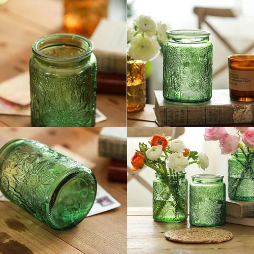 Miniatura 3 de ANSQU Tarro de almacenamiento de vidrio vintage de 23.7 onzas con tapa de madera maciza, recipiente hermético en relieve de girasol para café, té