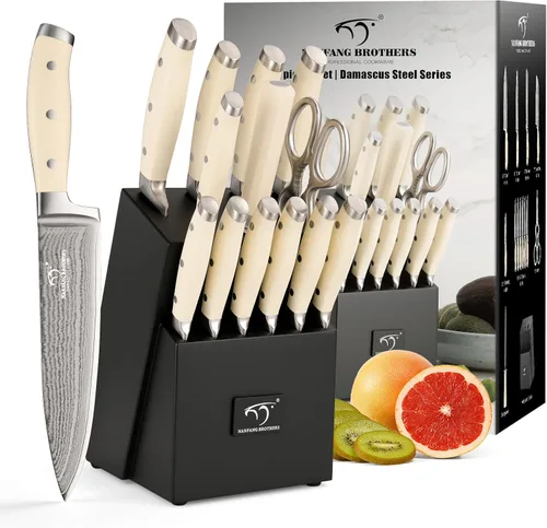 Miniatura 10 de NANFANG BROTHERS 9-Piece Damascus Kitchen Knife Set, 67-Layer VG10 Japanese Steel, Professional Chef Knives with Compact Wooden Block