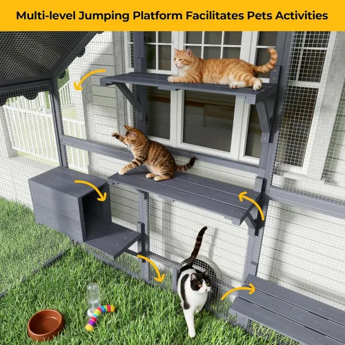 Miniatura 2 de COZIWOW Catio - Casa grande para gatos al aire libre, con conexión de ventana, resistente a la intemperie, condominio, plataforma, casa de animales