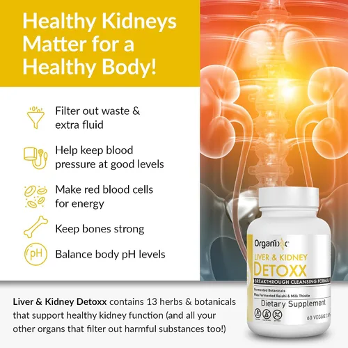 Miniatura 5 de Organixx Suplemento de limpieza de apoyo para el riñón y el hígado, fórmula herbaria Reishi de cardo mariano para salud digestiva, salud renal e