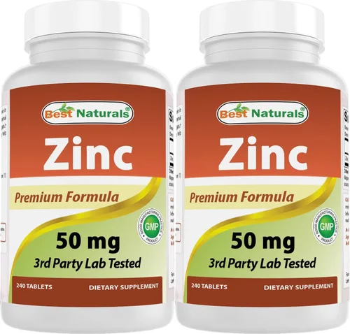 Best Naturals - Suplemento de zinc como gluconato de zinc de 50 mg, 240 comprimidos, paquete de 2