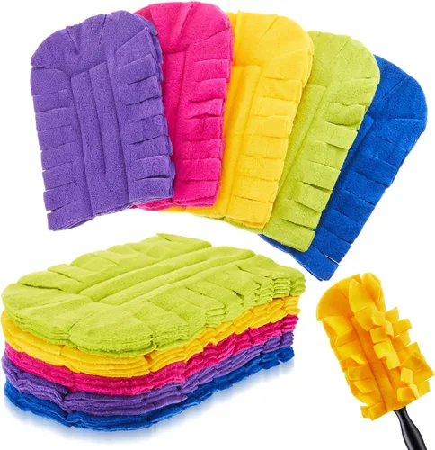 Zubebe 12 piezas de repuesto de plumero de forro polar reutilizables, plumeros planos de plumas, almohadillas de limpieza lavables para múltiples