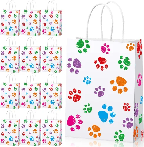 Blulu 20 piezas bolsas de regalo con forma de pata de cachorro con asas de papel trenzado, bolsas de papel para regalo de golosinas para mascotas