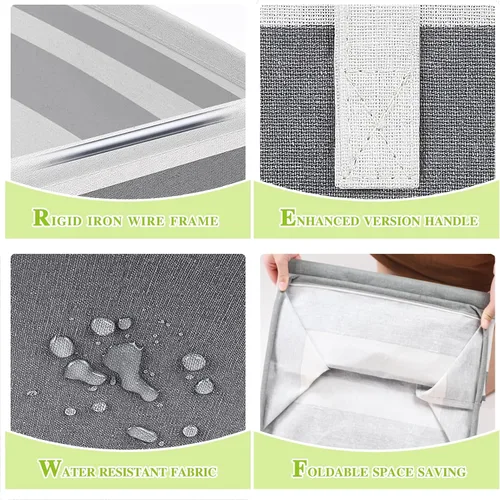 Miniatura 3 de Paquete de 4 Cestas de Ropa Plegables, Cestas de Ropa Grandes con Asas, Cesta de Ropa Impermeable, Cestas de Ropa Plegables para Organizador de Ropa