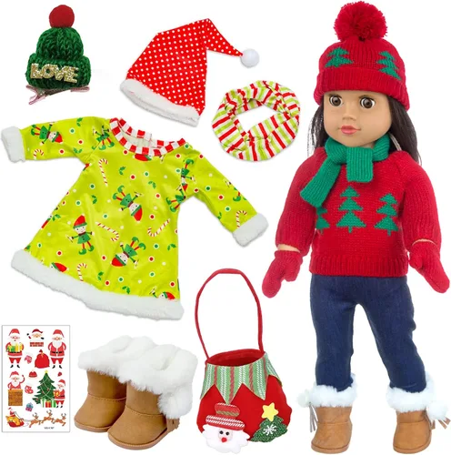 UNICORN ELEMENT 2 juegos de ropa y accesorios para muñecas de Navidad de 18 pulgadas, disfraz de Papá Noel de Navidad, incluyendo vestido de
