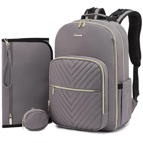 Miniatura 15 de LOVEVOOK - Mochila para pañales, bolso acolchado para bebé con cambiador y porta chupón, mochila impermeable de viaje para pañales para niños