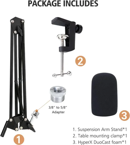 Miniatura 5 de HyperX DuoCast Boom Arm - Brazo de micrófono HyperX compatible con HyperX DuoCast, brazo de micrófono con cubierta de micrófono, mejora la calidad