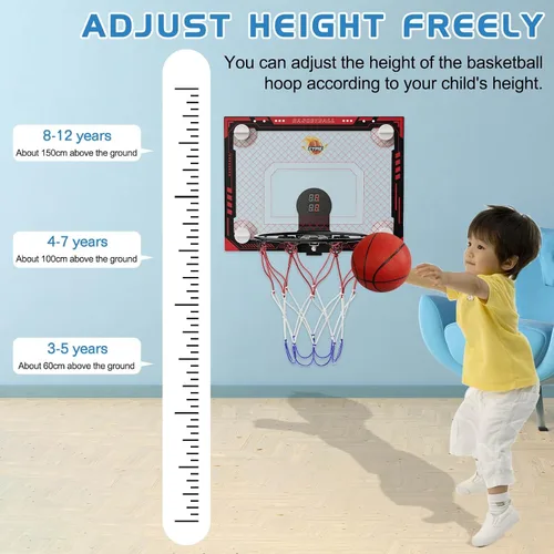 Miniatura 5 de CYFIE Mini aro de baloncesto para interiores para niños con luz LED, ventosa/aro de baloncesto sobre la puerta con marcador y 3 bolas, juguetes