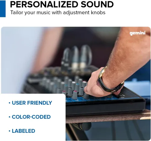 Miniatura 3 de Gemini - Mezclador de audio Bluetooth de 8 canales con reproducción USB, FX, EQ y Phantom Power, mezclador analógico compacto para podcasting