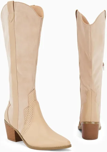 Miniatura 6 de Coutgo Botas vaqueras hasta la rodilla para mujer, botas vaqueras occidentales con punta ancha y punta puntiaguda