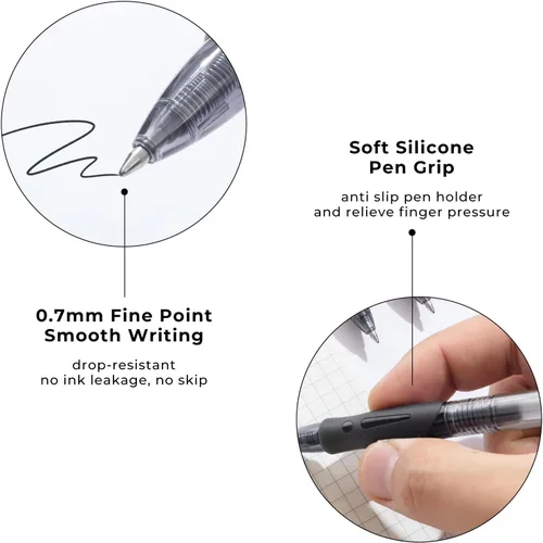 Miniatura 3 de M&G Bolígrafos de gel de tinta negra, punta fina de 0.028 in, bolígrafos de tinta de gel retráctiles, escritura suave con agarre antideslizante Negro