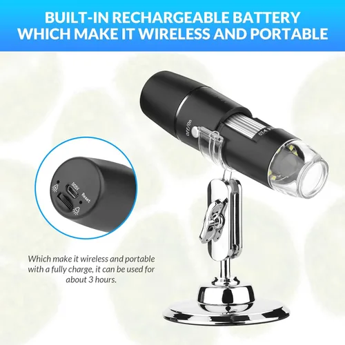 Miniatura 3 de Microscopio digital portátil inalámbrico para niños y adultos, aumento de 50 x 1000 x con soporte giratorio de 360 grados, compatible