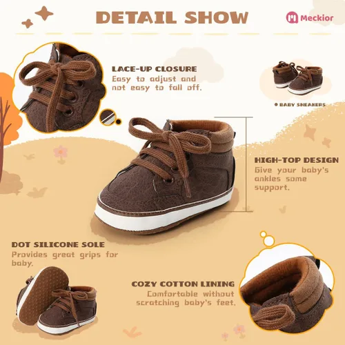 Miniatura 5 de Meckior - Tenis tipo botín para niños y niñas pequeños de 1 a 3 años con suela suave antideslizante de cuero sintético. Mocasines para bebés recién