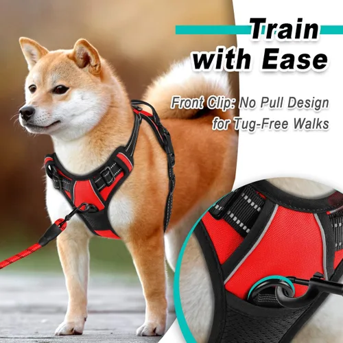 Miniatura 2 de BARKBAY Arnés para perro sin tirones para perros grandes, ajustable, reflectante, cómodo, sin estrangulamiento, resistente, perfecto para Rojo
