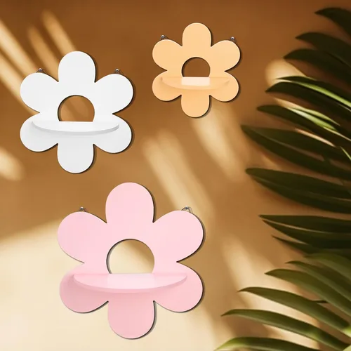 Miniatura 5 de Soaoo 3 estantes flotantes de flores de margarita, estante bohemio de madera para plantas, soporte de exhibición montado en la pared, decoración