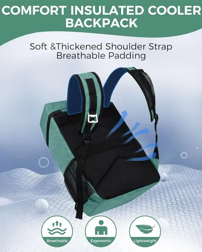 Miniatura 5 de BAGLHER Mochila Nevera Térmica Ligera Aislada - 30 Latas, A Prueba de Fugas para Almuerzo, Picnic, Senderismo, Viajes de Campamento Verde-Titán