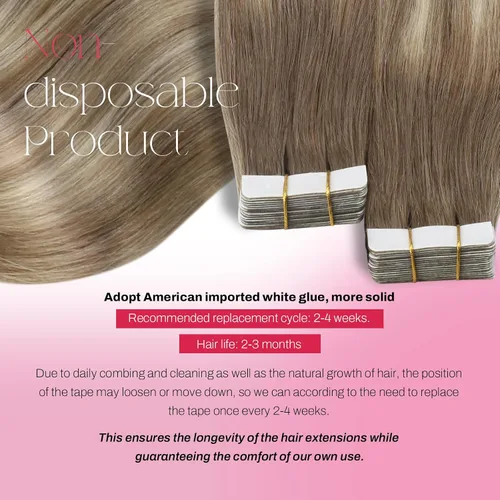 Miniatura 3 de Moresoo Extensiones de cabello humano con cinta, color degradado de castaño ceniza a rubio con mezcla con extensiones de cabello rubio claro