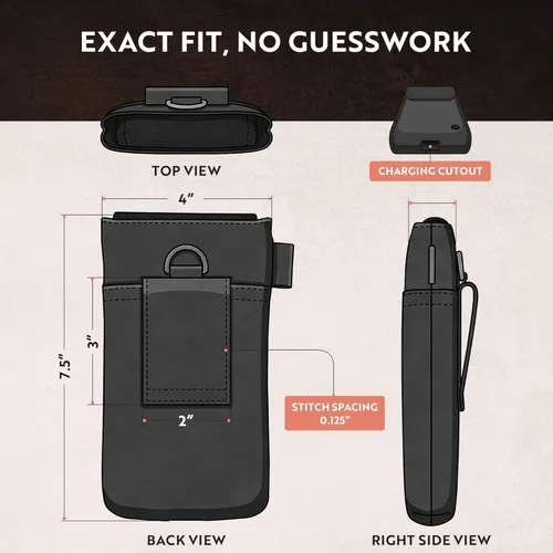 Miniatura 7 de moonster Funda de cuero para teléfono – Funda de cuero de búfalo de grano completo genuino de 7 pulgadas de alto x 3.5 pulgadas de ancho, funda