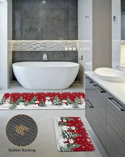Miniatura 5 de Tapete de baño con muñecos de nieve de Navidad, antideslizante, de secado rápido y absorbente, tierra de diatomeas, fregadero, dormitorio, cocina