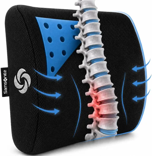 Miniatura 10 de Samsonite Almohada ergonómica de apoyo lumbar para silla de oficina, silla de juegos o automóvil, cojín de espuma viscoelástica con malla ventilada
