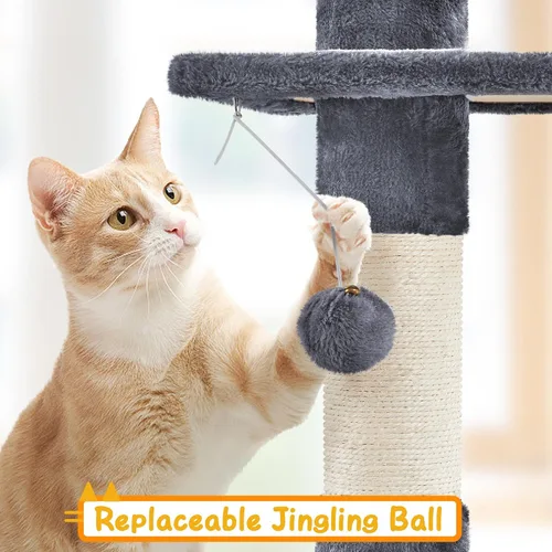 Miniatura 4 de Yaheetech Árbol para gatos, torre de piso a techo para gatos grandes, árbol de escalada alto ajustable de 89-104.5 pulgadas con postes rascadores