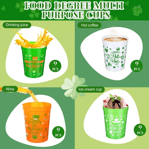 Miniatura 3 de Meanplan 36 tazas de plástico para el Día de San Patricio de 12 onzas de plástico verde trébol reutilizables a granel para niños y adultos