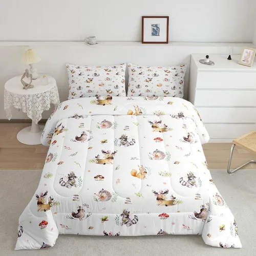 Miniatura 26 de Feelyou Juego de edredón de oso azul, juego de ropa de cama de osos de animales, juego de edredón acolchado con estampado de arboleda de galaxia