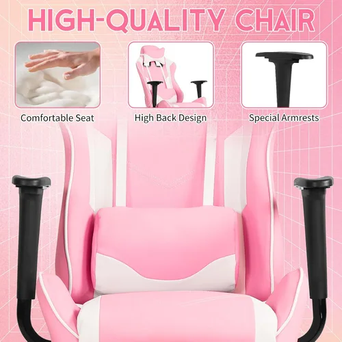 Miniatura 5 de BLKMTY Silla de masaje para juegos con reposapiés, silla ergonómica de oficina de carreras de piel sintética, con respaldo alto, soporte lumbar