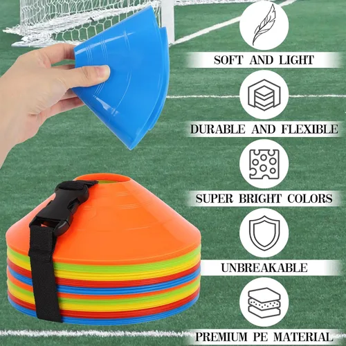 Miniatura 4 de Paquete de 15/25/30/50 conos de fútbol con bolsa de malla y correa-conos de fútbol para entrenamiento deportivo, fútbol, baloncesto, ejercicios
