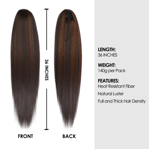 Miniatura 3 de GLAM21USA Extensión de cola de caballo recta de 36 pulgadas de largo con cordón para mujeres negras, extensión de cabello natural con clip, pieza