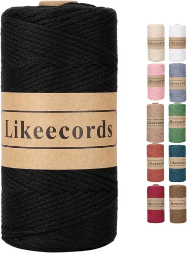 Miniatura 37 de Likeecords Cuerda de algodón 100% hilo de ganchillo de 0.079 pulgadas, cuerda trenzada de macramé, cuerda de macramé, hilo de ganchillo para regalo