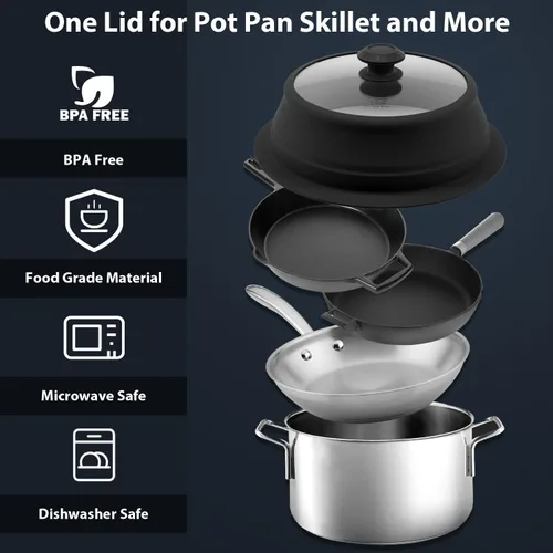 Miniatura 3 de Tapa plegable para salpicaduras de microondas con cubierta de vidrio templado ventilado, tapa wok apta para microondas, olla de vapor y olla redonda