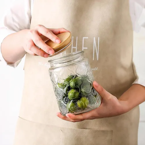 Miniatura 6 de Custde Tarros de almacenamiento de vidrio con tapa hermética, recipiente de 35 onzas para encimera de cocina con tapa de bambú, azúcar morena