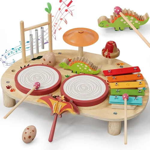 Lehoo Castle Juego de batería para bebé, instrumentos musicales de madera, juguetes Montessori para niños pequeños de 1 a 3 años, juego de percusión