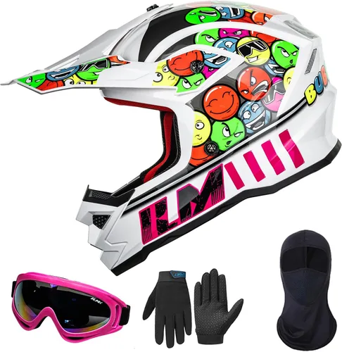 ILM Casco ATV Juvenil para Niños Dirt Bike Motocross BMX Todoterreno Motocicleta Go Kart Casco DOT ECE Modelo Z705 (Chicle, S)