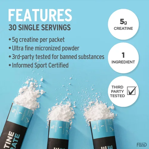 Miniatura 3 de Fluid Creatina - Certificado Informed Sport Polvo micronizado ultrafino 100% monohidrato de creatina Sin sabor Paquetes de bastones de viaje
