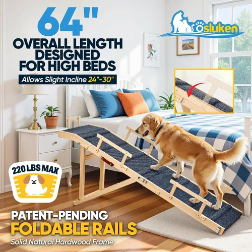 Miniatura 2 de Rampa para perros para cama con rieles, rampa plegable para mascotas de 64 pulgadas de largo para perros pequeños y grandes, rampas para perros