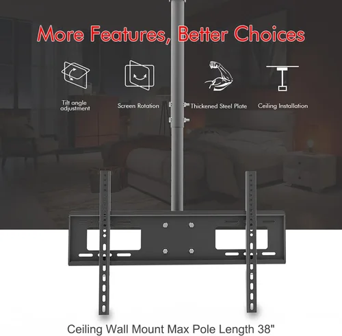 Miniatura 2 de Soporte de techo para TV que se adapta a la mayoría de televisores de pantalla plana LED, LCD OLED de 32 a 70 pulgadas, soporte de pared universal