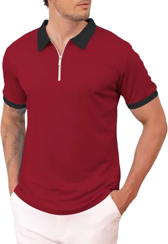 Miniatura 2 de Polo de manga corta con cremallera de un cuarto para hombre, estilo casual, ajustado, a la moda, para golf